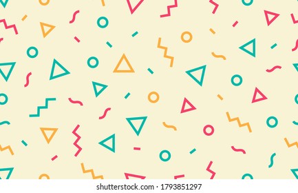 memphis design style geometric triangle zigzag circle shape seamless pattern design