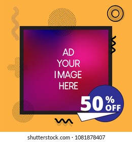 Memphis design vector illustration. Sales poster digital media or web app. Cool graphic design. 