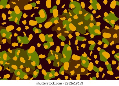 Memphis Dot Texture. Yellow Blot. Graffiti Ink. Dirty Drop. Green Animal Effect. Liquid Spatter. Fluid Print Blob. Seamless Fur Background. Autumn Print. Brown Fluid Dot. Seamless Stain Pattern.