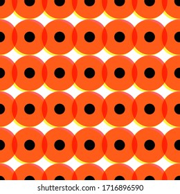 Memphis festive ogange circle or button on white background. Circles in memphis style. Geometric psychedelic  background. Memphis style, 80's, pop art