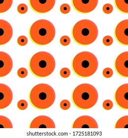 Memphis, círculo de naranjas festivo o botón sobre fondo blanco. Círculos al estilo memphis. Fondo psicodélico geométrico. Estilo memphis, arte pop - Ilustración vectorial