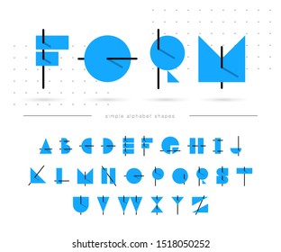 Memphis flat line alphabet. Geometric funny font ABC simple shapes, minimalistic design. Letters for birthday, holidays greeting. Pastel colors