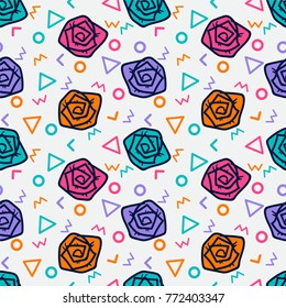 memphis flower seamless pattern, flower background
