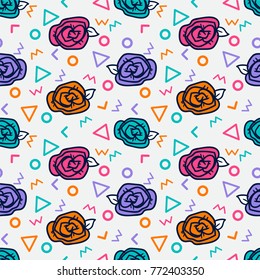 memphis flower seamless pattern, flower background
