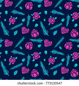 memphis flower seamless pattern, flower neon background