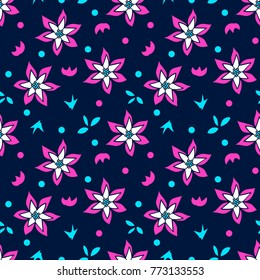 memphis flower seamless pattern, flower neon background