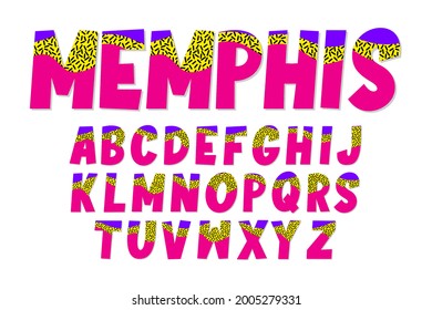 Memphis font design, pop art alphabet, 90s alphabet style