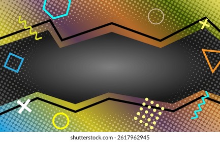 Memphis frame borders. modern abstract geometric posters with hipster shapes. Vibrant background with psychedelic gradient colors and playful patterns and retro futuristic 