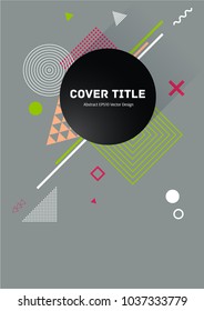 Memphis front cover clipart with white, red, yellow and orange geometrical shapes on grey background. Minimalistic front page theme. Title page illustration for corporate notebook, dairy or notepad.