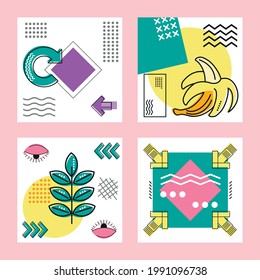 memphis fruit flora banner set