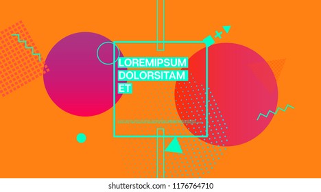 Memphis Funky Music Poster Vector Template. Neon Gradient Overlay, Small Space Particles Background. Geometric Memphis Design Elements, Music Poster. Abstract Retro Minimalist Corporate Design