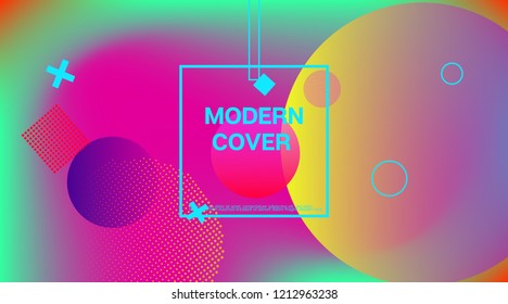 Memphis Funky Music Poster Vector Template. Vivid Color Overlay, Space Cosmic Gradient Background. Geometric Memphis Design Elements, Music Poster. Abstract Retro Minimalist Corporate Design