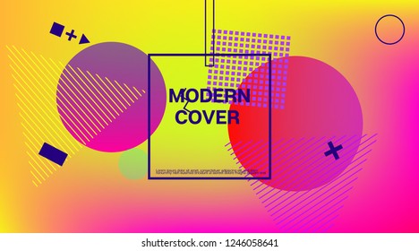 Memphis Funky Music Poster Vector Template. Neon Gradient Overlay, Small Space Particles Background. Geometric Memphis Design Elements, Music Poster. Vintage Abstract Shapes Business Design