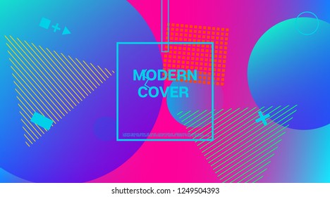 Memphis Funky Music Poster Vector Template. Bright Gradient Color Overlay, Space Modern Background. Geometric Memphis Elements, Minimal Cover Layout. Vintage Abstract Shapes Business Design