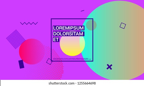 Memphis Funky Music Poster Vector Template. Neon Color Overlay, Gradient Space Hipster Background. 