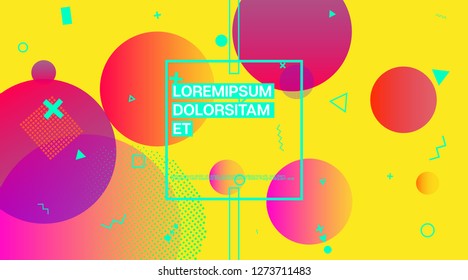 Memphis Funky Music Poster Vector Template. Bright Gradient Color Overlay, Space Modern Background. Geometric Memphis Design Elements, Music Poster. Abstract Retro Minimalist Corporate Design
