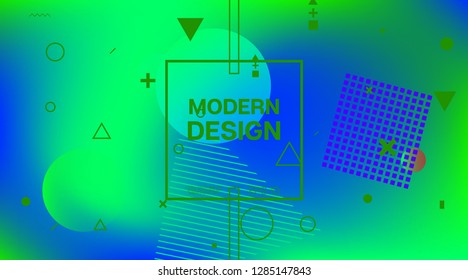 Memphis Funky Music Poster Vector Template. Bright Gradient Color Overlay, Space Modern Background. Memphis Geometric Elements Design, Minimal Cover. Abstract Shapes Minimalist Corporate Design