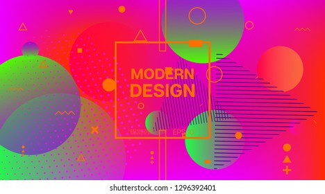 Memphis Funky Music Poster Vector Template. Vivid Color Overlay, Space Cosmic Gradient Background. Geometric Memphis Design Elements, Minimal Flyer. Vintage Abstract Shapes Business Design