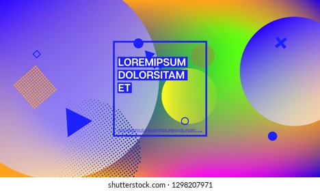 Memphis Funky Music Poster Vector Template. Neon Color Overlay, Gradient Space Hipster Background. Geometric Memphis Design Elements, Minimal Flyer. Abstract Shapes Minimalist Corporate Design