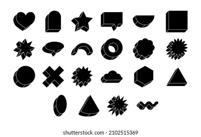 Memphis forma geométrica abstracta de color negro. Colección de moda, hipster con figuras isométricas geométricas negras. Ilustración del vector