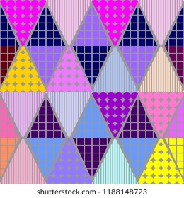 Memphis geometric abstract pattern. Seamless trendy popular triangle colorful 60s,70s,80s,90s style. Vector illustration for fashion textile print and wallpaper background.