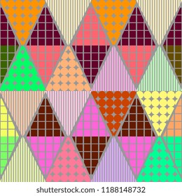 Memphis geometric abstract pattern. Seamless trendy popular triangle colorful 60s,70s,80s,90s style. Vector illustration for fashion textile print and wallpaper background.