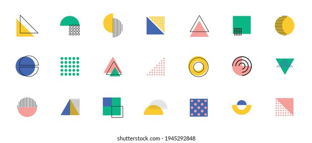 Memphis geometric abstract shapes background vector . Retro trendy halftone vector elements design for advertisement, Wallpaper, commercial and sale banner, poster. Vector illustration.