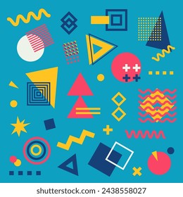 Vector de fondo de formas abstractas geométricas de Memphis . Diseño de elementos vectoriales de semitonos de moda retro para publicidad