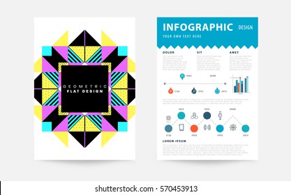 Memphis Geometric background Template for covers, flyers, banners, posters and placards, may be used for presentations and books, EPS10 vector illustration