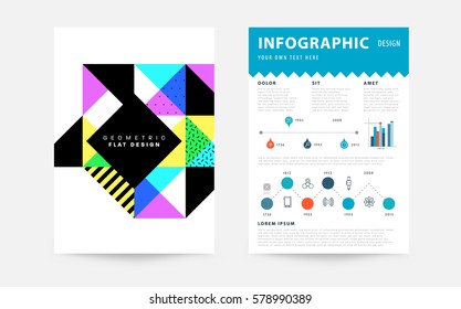 Memphis Geometric background Template for covers, flyers, banners, posters and placards, may be used for presentations and books, EPS10 vector illustration