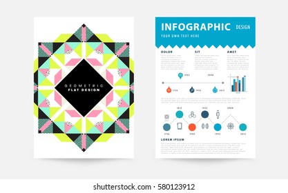 Memphis Geometric background Template for covers, flyers, banners, posters and placards, may be used for presentations and books, EPS10 vector illustration