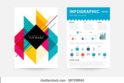 Memphis Geometric background Template for covers, flyers, banners, posters and placards, may be used for presentations and books, EPS10 vector illustration