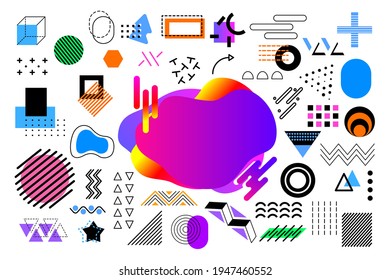 Memphis geometric colorful gradient with copy space and elements for design. Vector illustration for web, sale, posters, advertising, template, promotion.