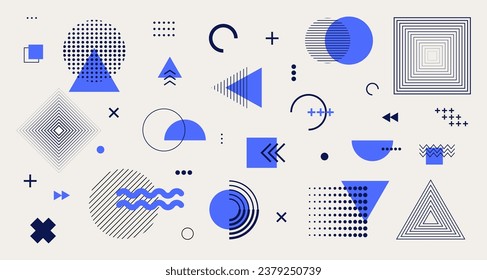 Memphis geometric elements. Abstract modern doodle geometry shapes, hipster circle triangle square colorful figures. Vector set