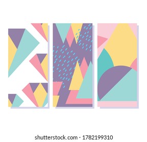 memphis geometric elements retro style texture banners vector illustration