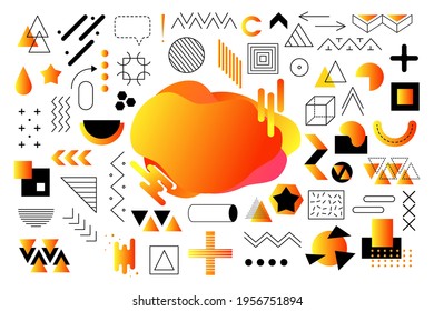 Memphis geometric orange gradient with copy space and elements for design. Vector illustration for web, sale, posters, advertising, template, promotion.