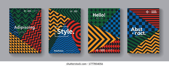 Memphis geometric pattern collection. Abstract swiss posters set.