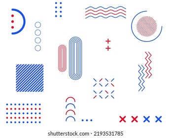 Memphis geometric patterns used for wallpaper background. Fashion 80s 90s design, style art background or modern design with basic shapes.  retro elements for web, vector blue background. 