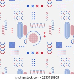 Patrones geométricos memphis utilizados para fondo de fondo de papel pintado. Diseño de moda de los años 90, fondo artístico de estilo o diseño moderno con formas básicas.  elementos retro para web, fondo azul vector. 