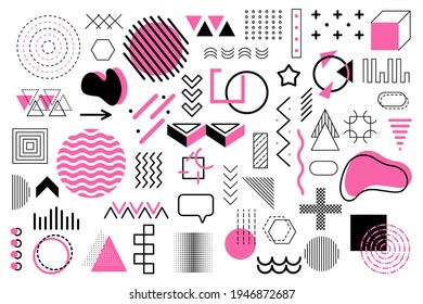 Memphis geometric pink elements for design. Vector illustration for web, sale, posters, advertising, template, promotion.