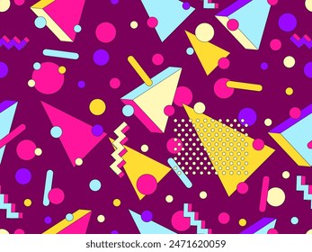 Patrón geométrico sin fisuras de Memphis con Formas 3D en estilo de los años 80 y 90. Formas 3D geométricas isométricas. Diseño de fondo geométrico colorido para envolturas, cubiertas y Fondos de pantalla. Ilustración vectorial