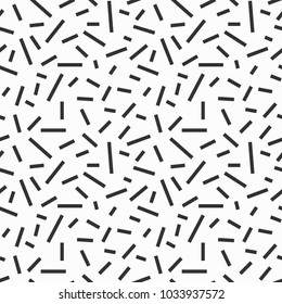 Memphis geometric seamless pattern. 80-90s terndy style. Abstract black and white mosaic texture of different shapes. Design element for invintation, web, banner, retro design. Vector Illustration.