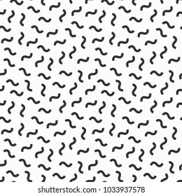 Memphis geometric seamless pattern. 80-90s terndy style. Abstract black and white mosaic texture of different shapes. Design element for invintation, web, banner, retro design. Vector Illustration.