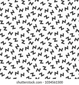 Memphis geometric seamless pattern. 80-90s terndy style. Abstract black and white mosaic texture of different shapes. Design element for invintation, web, banner, retro design. Vector Illustration.