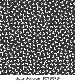 Memphis geometric seamless pattern. 80-90s trendy style. Abstract black and white mosaic texture of different shapes. Design element for invitation, web, banner, retro design. Vector illustration.