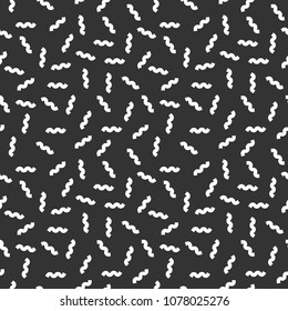 Memphis geometric seamless pattern. 80-90s terndy style. Abstract black and white mosaic texture of different shapes. Design element for invintation, web, banner, retro design. Vector illustration.