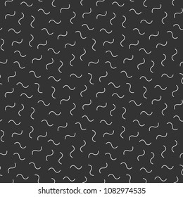Memphis geometric seamless pattern. 80-90s terndy style. Abstract black and white mosaic texture of different shapes. Design element for invintation, web, banner, retro design. Vector illustration.