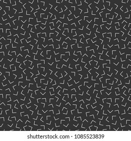 Memphis geometric seamless pattern. 80-90s terndy style. Abstract black and white mosaic texture of different shapes. Design element for invintation, web, banner, retro design. Vector illustration.
