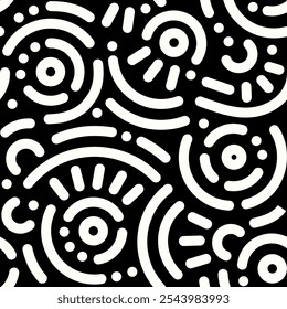 Memphis geometric seamless pattern. Abstract modern background with circles, curves, short rounded lines and dots. Fun kid doodle design element for cover, poster, banner, label, textile, wrapping.	