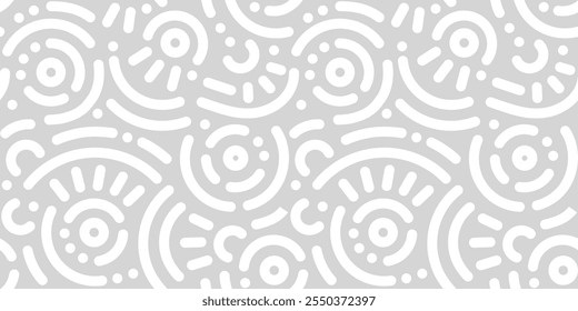 Memphis geometric seamless pattern. Abstract modern background with circles, curves, short rounded lines and dots. Fun kid doodle design element for cover, poster, banner, label, textile, wrapping.	